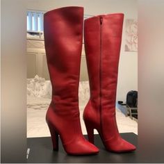 Red Saint Laurent Boot Very Beautiful Leather. Size 38.5 But Fits Like A 37.5. Boot Only Worn Once. Saint Laurent Boots, Saint Laurent Shoes, Shoes Heels Boots, Shoes Women Heels, Saint Laurent, Shoes Heels, Like New, Women Shoes, Boots