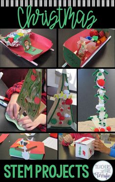 the steps to make a christmas tree out of paper and construction materials are shown in this collage