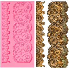 two different types of decorative paper with gold and pink designs on the sides, one is in