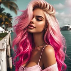 woman with blonde and hot pink hair in florida - Image Creator from Microsoft Designer Blonde And Hot Pink Hair, Hot Pink And Blonde Hair, Split Dyed Hair, Hot Pink Hair, Blonde Hair Transformations, Hair Color Formulas