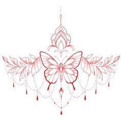 a red and white drawing of a butterfly