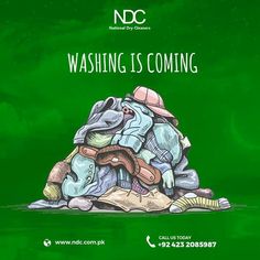 a green poster with an image of a pile of garbage and the words washington is coming