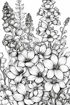 black and white drawing of flowers