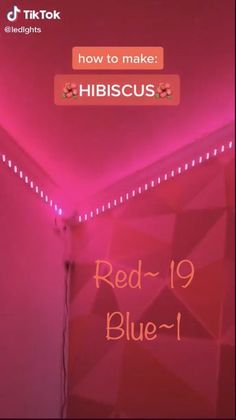 a red - 19 blue - 1 light in a pink room with the words how to make hibiscus on it