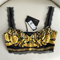 Brand New, Never Worn, With Tags Size 42 (Us 6) Original Retail Price $1075 *Bralette Top With Side Zipper. Versace Baroque, Versace Tops, Baroque Print, Bralette Top, Bralette Tops, Side Zipper, Bralette, Versace, Womens Tops