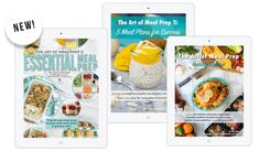 three ipads with the new ebook on them and an image of food in jars