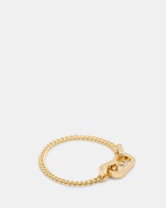 Keep it simple with Halle Chain Bracelet. A medium sized curb chain design with our signature carabiner closure. It doesn't get easier than that – ideal for everyday.  Bracelet Carabiner closure Curb chain AllSaints engraved signature Gold tone finish Adjustable Minimalist Cuban Link Bracelet, Modern Curb Chain Link Bracelet, Modern Cuban Link Bracelet With Adjustable Chain, Adjustable Solid Cuban Link Bracelet, Everyday Curb Chain Link Bracelet, Everyday Link Chain Bracelet With Curb Chain, Modern Cuban Link Bracelet With Adjustable Chain For Everyday, Adjustable Modern Cuban Link Bracelet, Adjustable Chain Link Bracelet