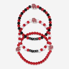 Utah Utes 3 Pack Beaded Friendship Bracelet FOCO - FOCO.com Casual Team-colored Beaded Bracelets For Sports Events, Casual Beaded Bracelets In Team Colors For Sports Events, Casual Game Day Wristband With Letter Beads, Casual Personalized Beaded Bracelets For Fans, Casual Red Beaded Bracelet For Sports Events, Casual Multicolor Bracelets For Game Day, Matching Friendship Bracelets, Cool Friendship Bracelets, Calendar Reminder