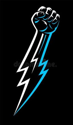 a strong hand with lightning bolt symbol on black background