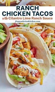 chicken tacos with cilantro lime ranch sauce