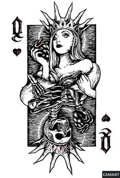 a playing card with an image of a woman and devil on the front, surrounded by other symbols