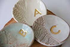 Monogram Ring Dish – prodigalpottery Pottery Sale, Ring Dishes, Monogram Ring, Gold Lettering, Red Clay, Oyster Shell, Ceramic Dishes, Jewelry Dish, Ring Dish