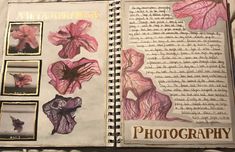 an open book with pictures of flowers on it