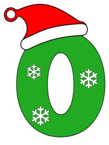 the number 0 is decorated with snowflakes and a santa hat