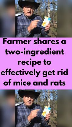 a man wearing a cowboy hat and holding a packet of rice in front of his face