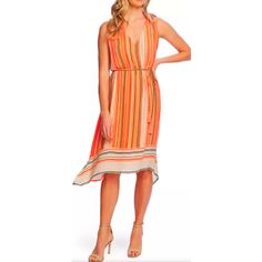 New Nwt Vince Camuto Asymmetric Hem Dress Orange Blossom Stripe Size Small $155 Retail Laying Flat Measures: Bust 19" Length 37" At Shortest Part Style Tags: Spring, Summer, Midi, Casual, Vacay, Vacation, Beach, Colorful Spring Vacation Midi Dress With Asymmetrical Hem, Chic Multicolor Maxi Dress With Asymmetrical Hem, Chic Spring Midi Wrap Dress, Asymmetrical Hem Midi Dress For Spring Vacation, Chic Midi Wrap Dress For Spring, Chic Spring Midi Length Wrap Dress, Asymmetrical Hem Sundress For Day Out, Asymmetrical Hem Midi Dress For Brunch, Sundress With Asymmetrical Hem For Day Out