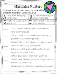 a printable worksheet for reading the main idea mystery with an image of a heart