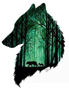 an image of a bear in the woods with trees on it's back side