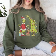 Grinch Christmas Tree Crewneck Sweatshirt  Whimsical Grinch Max Tree Sweater  Festive Retro Shirt  Xmas Hoodie  Grinch Holidays Jumper Easy 30 day return policy