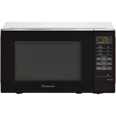 a panasonic microwave oven with the time displayed