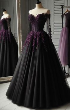 Black And Purple Wedding Dress Gothic, Black Gothic Wedding Dresses, Wedding Dress Burgundy, Prom Desses, Black And Purple Dress, Black Gothic Wedding, Vampire Wedding, Black Wedding Dress Gothic, Black Wedding Gowns