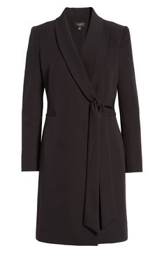 Chic sophistication defines this gracefully side-tied coat-dress cut from soft crepe. 36 1/2" length (size 8) Shawl collar Surplice V-neck Long sleeves Lined 89% polyester, 11% elastane Dry clean Imported Wrap Coat, Dress Cuts, Shawl Collar, Nordstrom Dresses, Coat Dress, Duster Coat, Trench Coat, Dresses For Work, Dry Clean