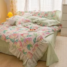 100% Cotton Flowers Printed Girl Bedding Set Queen King Lace Ruffles Duvet Cover.   "This pin contains affiliate links, which means I may earn a commission at no cost to you extra for you". 
 #affiliate #advertising"