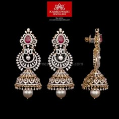 Diamond Ear Rings, Princess Diamond Earrings, Diamond Earrings Indian, Diamond Jhumkas, Kameswari Jewellers, Buy Earrings Online, Beautiful Diamond Earrings, Ear Tops, Indian Jewellery Gold