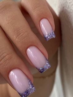 Purple Nails Homecoming, Mermaid French Tip Nails, Nails Designs Ombre, Glitter Wedding Nails, Art Nails Design, Bridal Nails Designs, Classy Looks, Purple Glitter Nails, Nail Designs Ideas