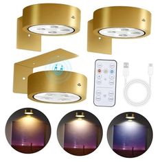 three different types of lights and remote controls for lighting up the ceiling or wall, including two