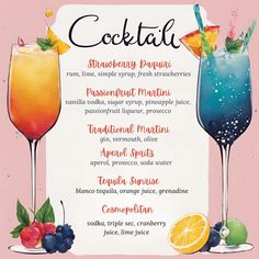 the cocktail menu is ready to be eaten