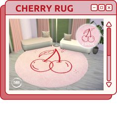 a pink rug with the number twenty five drawn on it in front of two couches