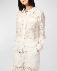 Cami NYC Lace Collection & Matching Items | Neiman Marcus Crochet Lace Shirt, Silk Crochet, Crochet Floral Top, Cami Nyc, Cotton Crop Top, Lace Button, Silk Camisole, Button Front Top, Floral Crochet