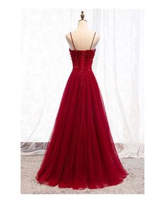 Shop burgundy slim long tulle formal dress with straps online. All instock with free shipping. Pro since 2009. Formal Tulle Evening Dress With Spaghetti Straps, Elegant Burgundy Tulle Evening Dress, Tulle Formal Dress, Grace Love, Wedding Store, Wedding Rentals, Evening Formal, Wedding Boutique, Custom Dresses