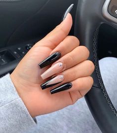 Black Coffin Nails, Halloween Acrylic Nails, Black Acrylic Nails, New Nail Designs, Edgy Nails, Long Acrylic Nails Coffin, Coffin Nails Long