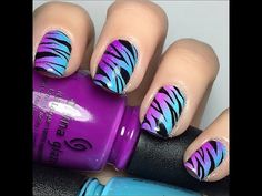 Tiger Stripe Nails, Nail Inspired, Tiger Nails, Zebra Print Nails, Teal Nails, Animal Magnetism, Purple Nail Art, Zebra Nails, Special Nails