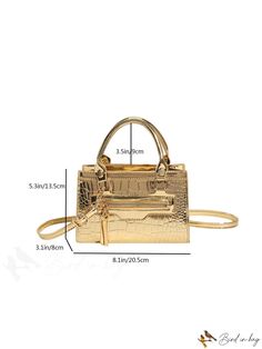 BirdinBag - Gold Decorated Crocodile Pattern Square Bag with Zipper Front Trendy Gold Satchel With Zipper Closure, Gold Top Handle Shoulder Bag With Zipper Closure, Gold Rectangular Bag With Zipper Closure, Rectangular Gold Bag With Zipper Closure, Gold Crossbody Satchel With Zipper Closure, Gold Rectangular Shoulder Bag With Zipper Closure, Gold Rectangular Shoulder Bag With Zipper, Gold Crocodile Pattern Satchel Bag, Bag With Zipper