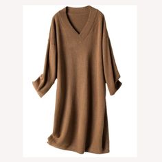 Nwt! Brand New, Never Worn V-Neck Sweater Dress Mid-Length Long Sleeves Acrylic / Cotton Measurements: One Size Shoulder 60cm, Bust 110cm, Sleeve 39cm, Length 95cm Relaxed Fit Machine Cold And Gentle Cycle, Or Hand Wash Cold Oversized V-neck Sweater Dress For Spring, Brown V-neck Midi Dress, Solid Color V-neck Dress For Daywear, Solid Color Knee-length V-neck Dress For Fall, Oversized V-neck Midi Dress For Daywear, V-neck Midi Dress For Fall, Fall V-neck Midi Dress, Casual V-neck Dress For Fall, Casual V-neck Midi Dress For Winter