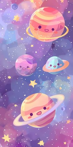 an image of some cartoon planets in the sky