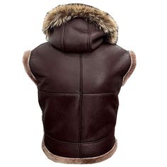 Aviator Flying Pilot Shearling Bomber Hooded Vest Men's Stay warm and stylish with this Aviator Flying Pilot Shearling Bomber Hooded Vest Men's. Aviator Shearling Leather Vest Men's vest comes in two colors: brown and black shearling. B3 Aviator Bomber Leather Vest features a luxurious shearling-lined hood for maximum comfort and warmth. The bomber-style fit provides an edgy look while the aviator-inspired style gives it a classic look. SpecificationsDepartment: mens aviator shearling VestMateri Hooded Fur Coat With Faux Fur Lining For Outdoor, Hooded Sheepskin Outerwear With Fleece Lining, Winter Aviator Shearling Fur Coat, Shearling Fur Coat With Fleece Lining For Cold Weather, Hooded Brown Sheepskin Fur Coat, Hooded Vest, Vests Mens, Colors Brown, Men's Vest