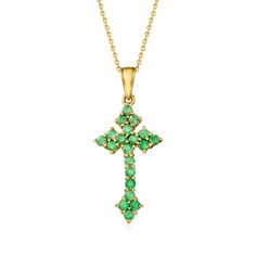 Ross-Simons - 1.90ct t. w. Emerald Cross Pendant Necklace Over Sterling. 20". The rich green of 1.90 ct. t. w. emeralds bring a vibrant elegance to this traditional cross pendant necklace. Set in polished 18kt yellow gold over sterling silver and suspends from a cable chain. Springring clasp, emerald cross pendant necklace. Emerald birthstones are the perfect gift for May birthdays. Emerald Cross, Necklace Emerald, Emerald Birthstone, Boot Jewelry, Zambian Emerald, Jewelry Essentials, Rich Green, Emerald Stone, Cross Pendant Necklace