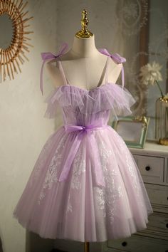 Cute Purple Sleeveless Lace Up Princess Short Homecoming Dresses Purple Dress Short Puffy, Sweet 16 Birthday Dresses Short, Purple Dress Outfit Party, Lavender Homecoming Dress, Cute Purple Dress, Aurora Birthday, Purple Prom Dress Short, Hoco 2022, Sanrio Party