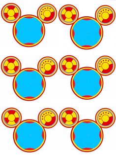 several circles with different colors and shapes on them, all arranged in the same pattern