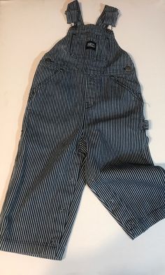 "No tags of any type but please pay attention to measurements/Waist 12\"/inseam 11\"/length (top shoulder strap to bottom leg hem)32\"/Good condition/ no issues/smoke free home(121)" Casual Overalls For Playtime, Playtime Overalls With Pockets And Bib Front, Hickory Stripe Overalls, Vintage Mens Blazer, Polly Flinders Dresses, Vintage Toddler Dress, Overalls Vintage, Navy Blue Overalls Baby, Toddler Coat