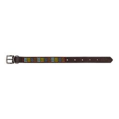 a brown belt with multicolored dots on it