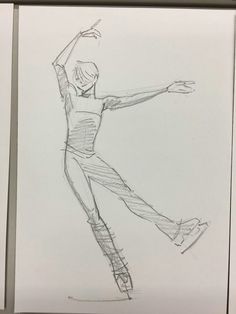 a pencil drawing of a person in the air with their arms outstretched and legs spread out