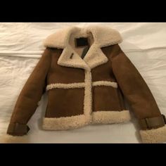 Nwt Xs Sand Brown/Ecru Color Chic Brown Shearling Outerwear, Cream Sheepskin Outerwear For Fall, Luxury Beige Sheepskin Fur Coat, Designer Cream Outerwear For Winter, Luxury Beige Outerwear With Faux Fur Lining, Designer Brown Shearling Outerwear, Designer Brown Outerwear With Faux Fur Lining, Designer Brown Sheepskin Outerwear, Ecru Color