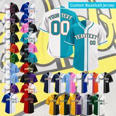 Print your team name, your name, and your number on your jersey. Elevate your team's game with this fully customizable baseball jersey. Featuring a sleek and modern design, this jersey allows you to add your personalized team name, player number, and name on both the front and back. Made from high-quality, breathable fabric with sweat-absorbing technology, it's perfect for sports teams, athletes, and sports fans alike. Available in a variety of unique styles, including contrast shoulder designs, Affordable Customizable Team-colored Jersey, Cheap Jersey For Sports Events With Team Name, Cheap Sportswear Jersey With Team Name, Cheap Jersey With Team Name Fan Merchandise, Cheap Team-colored Baseball Jersey For Sports Season, Cheap Team-colored Baseball Jersey With Team Logo, Custom Baseball Jersey, Logo Name, Team Games