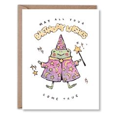 a birthday card with an image of a cartoon character wearing pajamas and holding a wand