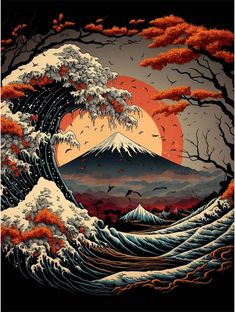 the great wave is depicted in this painting